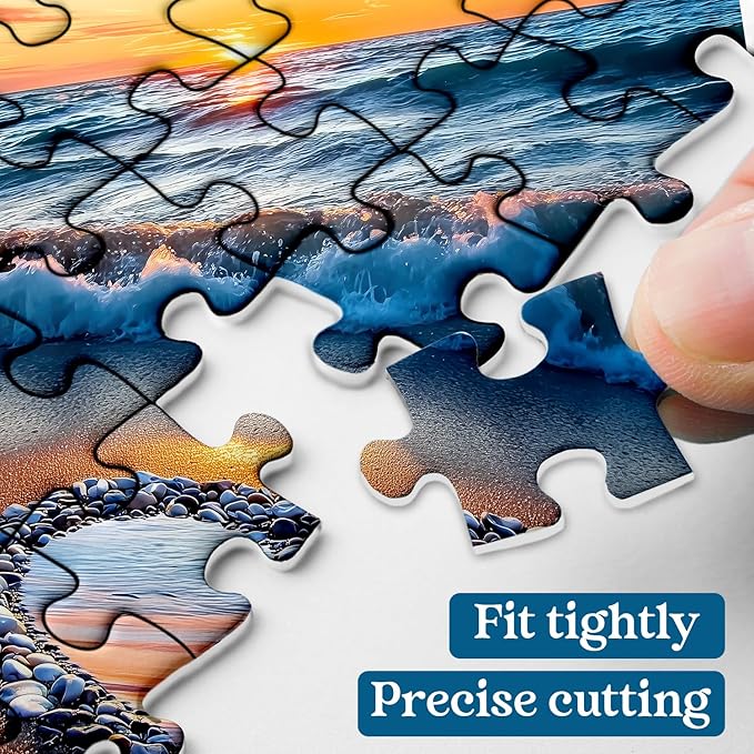 Beach Puzzles for Adults 1000 Pieces, Ocean Sunset Heart Jigsaw Puzzle, Colorful Marine Love Puzzle