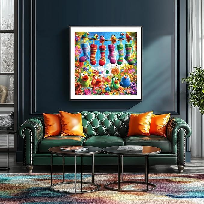 MINIWAN 500 Piece Jigsaw Puzzles for Adults - Funny Parrot & Rainbow Socks Garden Design, 20x20 Inch Large Piece Unique Art Puzzle, Fun & Challenging Adult Puzzles for Relaxation, Cool Home Decor Gift