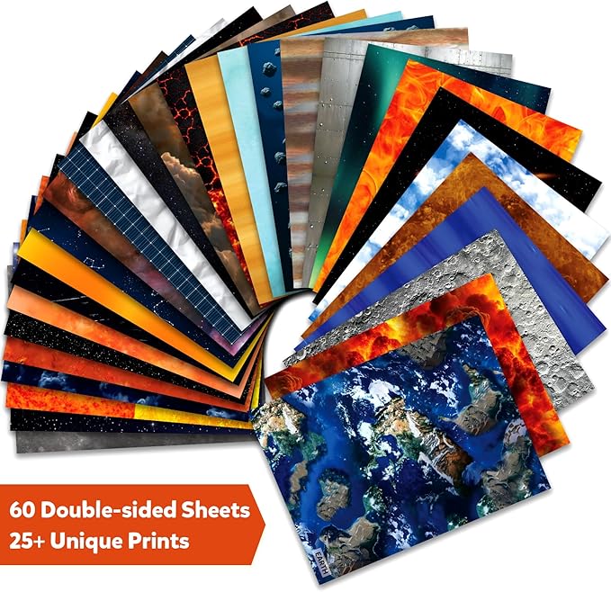 Skillmatics Space Construction Paper for Kids - 60 Double-Sided Printed Sheets (9x12), Patterned Craft Paper for Art Projects, STEM Activities, DIY Crafts, Scrapbooking & School Supplies