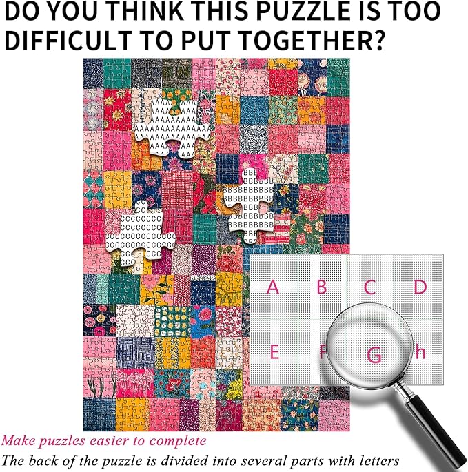 Sewing Patch 1000 Piece Puzzle for Adults, PICKFORU Vintage Quilt Patchwork Flower Art Puzzles, Impossible Difficult Colorful Theme as Wall Decor