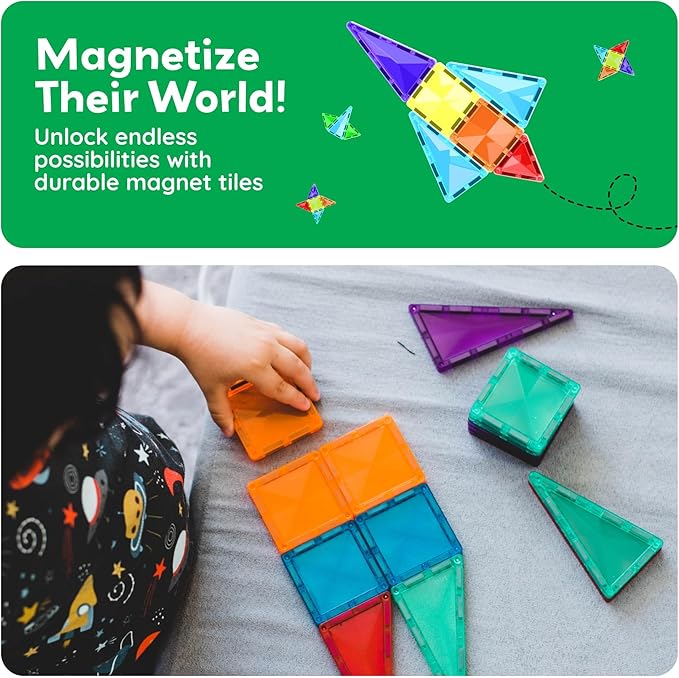 PicassoTiles 60 pcs Mini Magnetic Tiles Magnet Toys Travel-Friendly On-The-Go Building Blocks for Kids Compact Lightweight Creative playset Preschool Montessori Early Learning STEM Kids Toy Ages 3+.