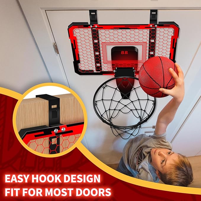 QDRAGON Mini Basketball Hoop, Over The Door Indoor, with 3 Balls/Inflator/Breakaway Rim, Basketball Toy Gifts for Kids and Adults, Suit for Bedroom/Office/Outdoor