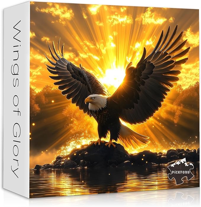 Solar Eagle Puzzle for Adults 1000 Pieces, Majestic Bald Eagle with Golden Sunrise Artwork Wings of Glory, Freedom Faith Animal Bird Jigsaw Puzzle