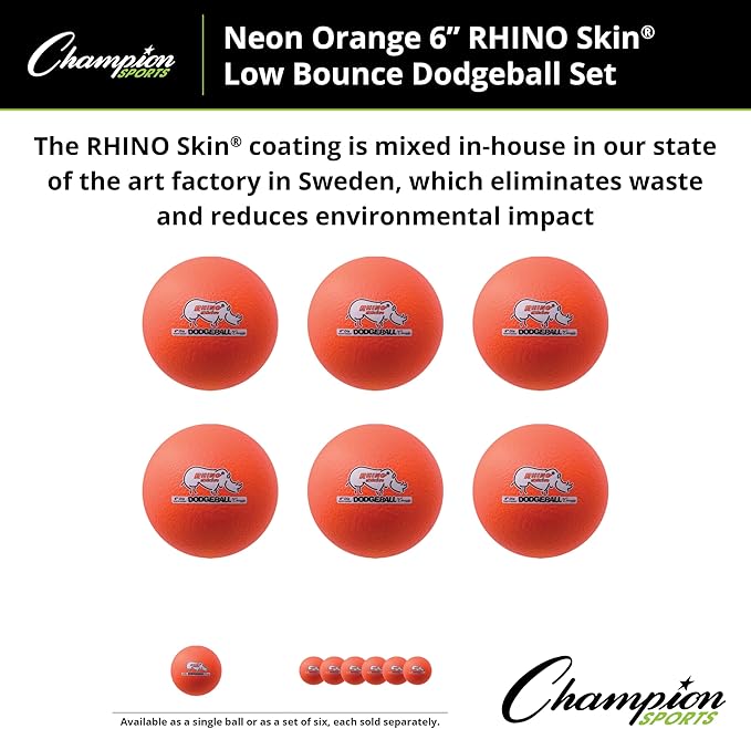 Champion Sports® Rhino Skin® Low Bounce Dodgeball Sets & Singles for Playground, PE, Backyard & League Games – Team Sports Equipment for Youth & Adults