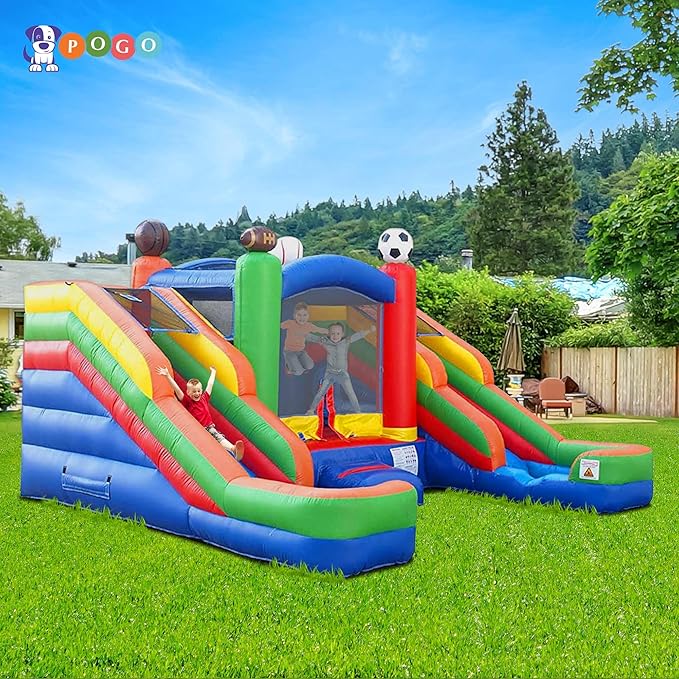 Crossover Sports Double Water Slide Bounce House Combo, 16.5 x 15 x 11 Foot, PVC Vinyl Inflatable Bouncy House for Kids, Wet or Dry Slides, with Stakes and Storage Bag, Blower not Included