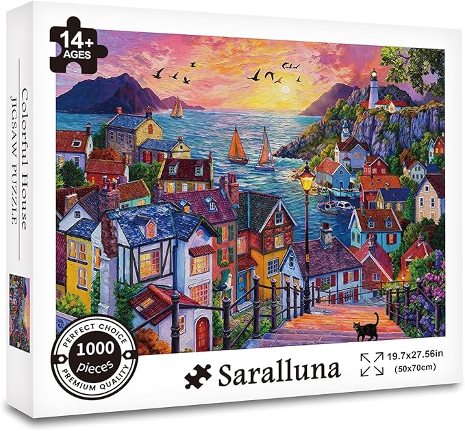 Puzzle for Adults 1000 Pieces, Harbor Twilight Village Puzzle, Challening Impossible Difficult Hard Fun 1000 Pieces Jigsaw Puzzles for Adults