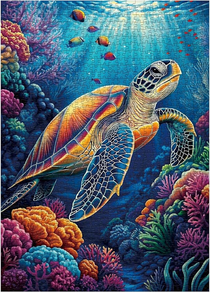 Sea Turtle Puzzle for Adults 1000 Pieces, Colorful Ocean Landscape Jigsaw Puzzle, Fish Sea Animal Marine Puzzle