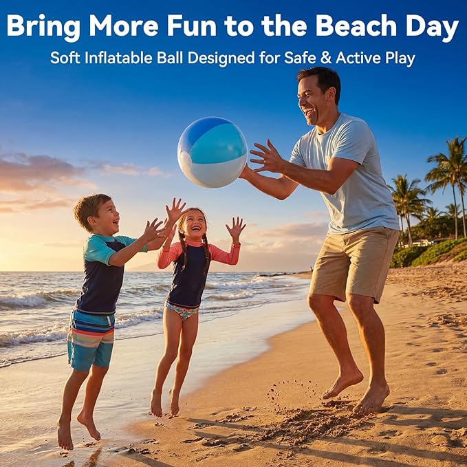 Realspring 12 Pcs Pastel Inflatable Beach Balls Kids Bulk Blue Stripe Jumbo Big Beach Balls Pool Floating Toys for Adults Water Games Baby Shower Birthday Summer Swimming Party Decor Favor(10 Inch)