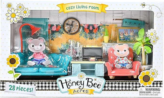 Honey Bee Acres Cozy Living Room Décor – 28 Pieces Accessory Set | Colorful Farmhouse Doll Furniture | Pretend Play Toys for Kids - Sunny Days Entertainment