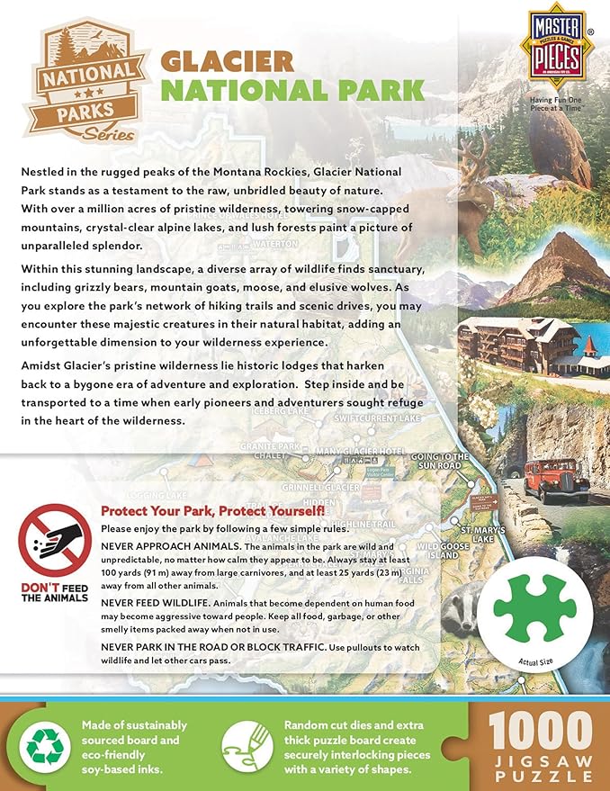 MasterPieces National Parks Maps 1000 Piece Jigsaw Puzzle for Adults, Family, Or Youth - Glacier National Park