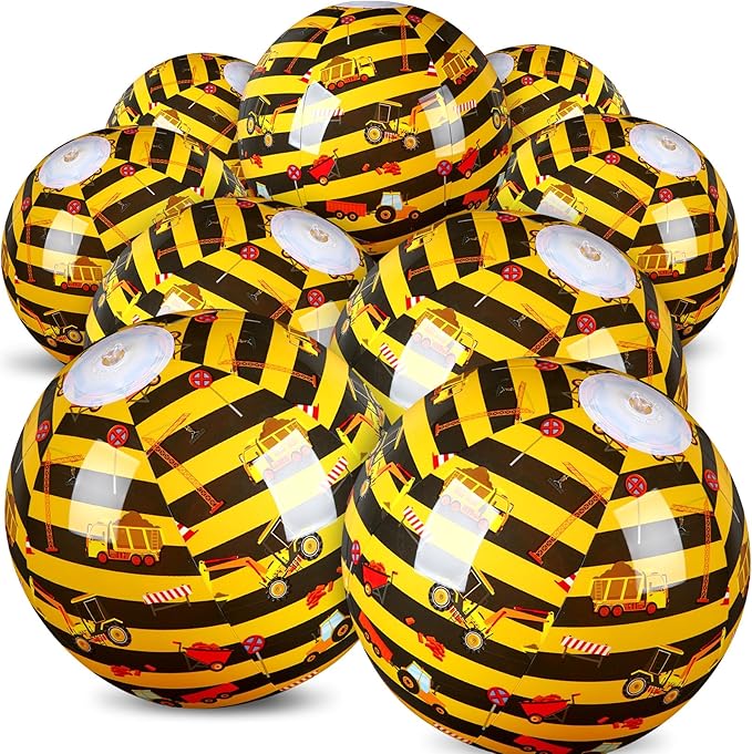 Leyndo 12 Pack Construction Car Themed Beach Ball for Kids 7.87" Bulk for Summer Pool and Beach Game Gifts and Birthday Party Supplies and End of The Year Class Party Decoration Favors