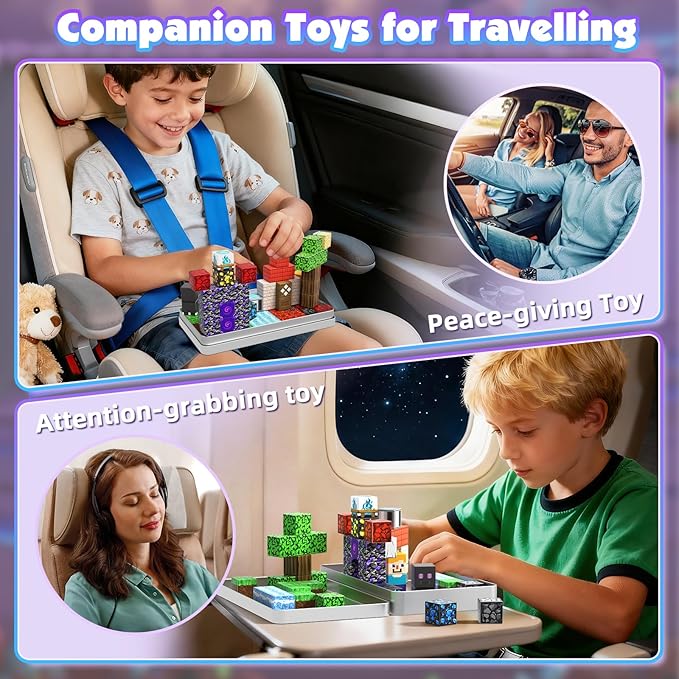 45 PCS 0.8in Mini Magnetic Blocks - Easter Travel Magnet Toys for Kids with Portable Metal Box, Stacking Magnets, Toys and Gifts for Boys and Girls Age 3+ Years Old (Theme: Portal)
