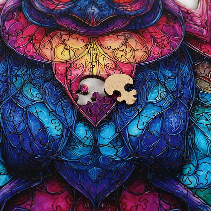 MEATRN Wooden Puzzles for Adults - Stained Glass Bat Wood Puzzles Adult, Unique Irregular Shape Animal Puzzle, Relaxing Family Game, Festival Decorative Gift for Kids, 198 Pcs, 11.4x11.1 in