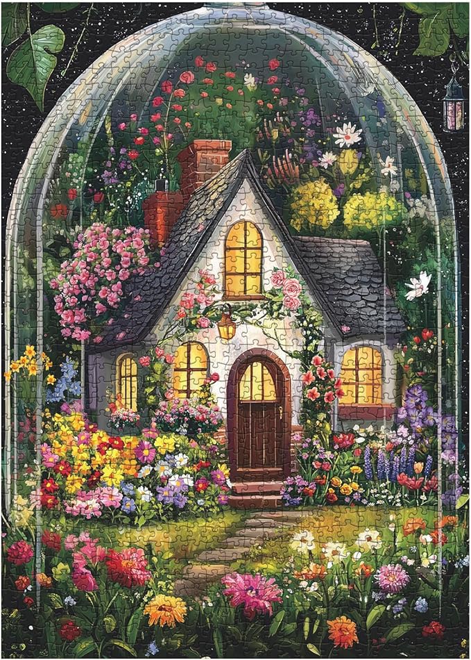 Flower Garden Puzzles for Adults 1000 Pieces Plant, Colorful Art Floral House Jigsaw Puzzles, Beautiful Nature Painting Aesthetic Puzzle