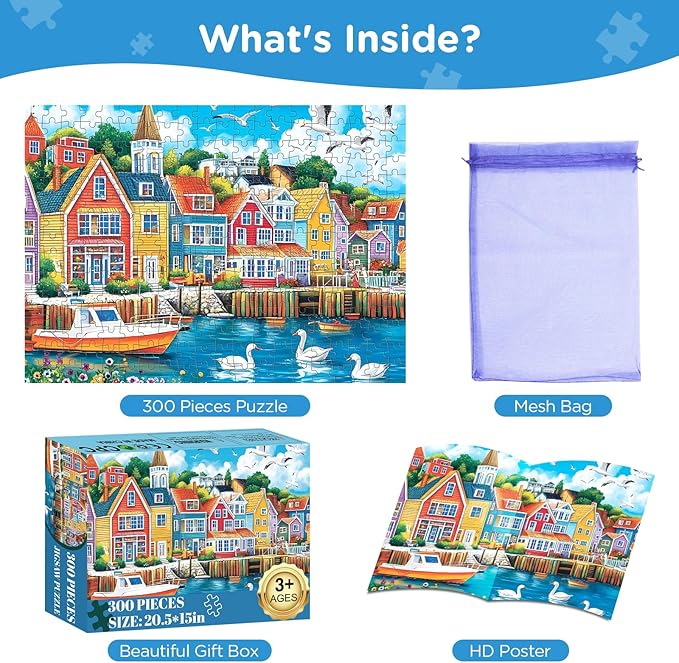 Jigsaw Puzzles 300 Pieces for Adults,300 Piece Puzzles for Adults,Sea Seagull Building Puzzle for Kids Ages 8-10 10-12,Recycled Paper Puzzle 300 Pieces,Home Decors Family Challenge Toys