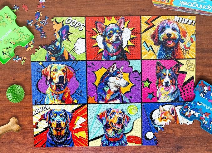 Springbok Pop Art Pups 1000 Piece Jigsaw Puzzle for Adults - Funny Dog Puzzle - Unique Cut Pieces - Made in USA