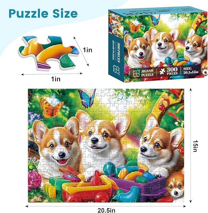 300 Pieces Dog Puzzles for Adults, Puppy and Toys Puzzle for Adults Children Seniors, Retro Style Puzzle 300 Pieces, Gift for Birthday, Home Decor, Fun for Family Entertainment(20.5 * 15 in)