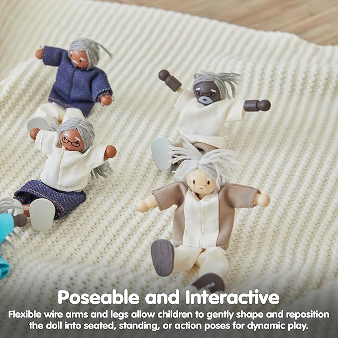 PlanToys® Grandfather Wooden Dollhouse Figurine | Poseable 1:12 Scale Mini Doll (Dark Skin Tone, 5 Inch) | Dollhouse Accessories for Pretend Play | Eco-Friendly Montessori Toy for Kids Ages 3+
