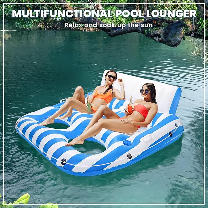 Inflatable Pool Lounger Float for Adults, Large Pool Floats Chair Lounge with Handles and Cup Phone Holder, Water Float Tanning Pool Party Toys for Outdoor, Beach, Swimming Pool, Lake, River