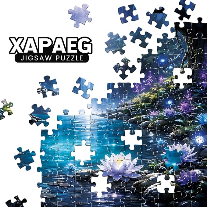 500 Piece Puzzles for Adults, Enchanted Waterfall Lotus 500 Piece Puzzle, Magical Forest Stream Jigsaw Puzzle, Perfect for Family Time, Stress Relief, Gift for Adults, Seniors, 20.5 x 15 in