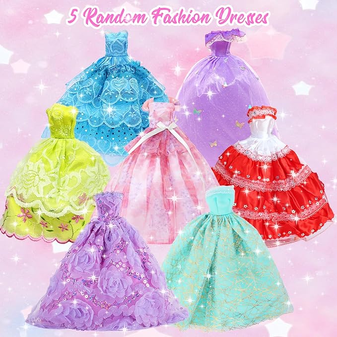 65 PCS Clothes and Accessories Including 5 Wedding Gown Dresses 10 Slip Dress 2 Fashion Dresses 2 Tops 2 Pants 2 Bikini 20 Shoes 22 Accessories for 11.5 Inch Girl Dolls in Random, for Girls