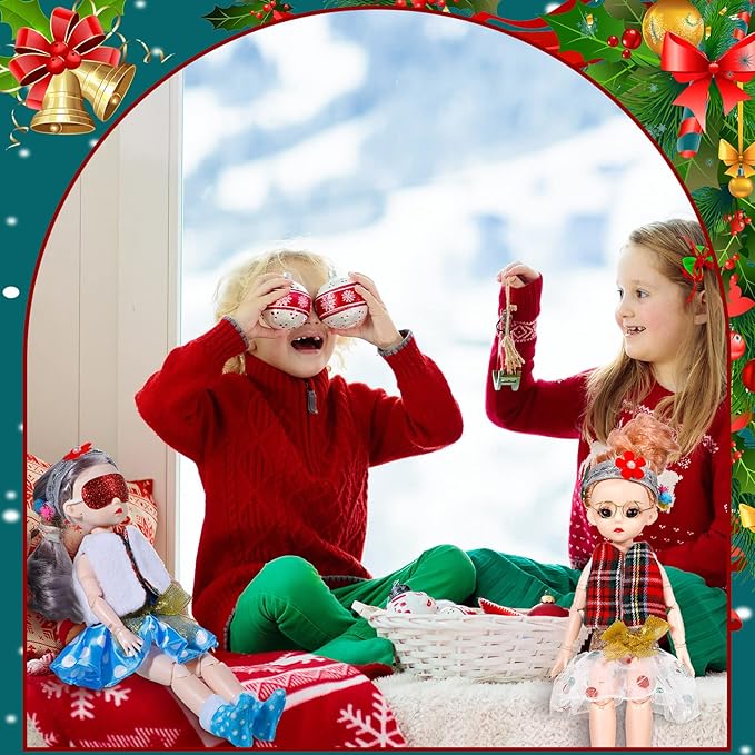Sumind 14 Pieces Christmas Doll on Clothes Accessories Outfits Set Including Skirts, Bathrobe, Sleeping Bag, Fluffy Vest, Shirt, Scarf, Eye Cover and Boots for Xmas Doll Decor(Stylish Style)
