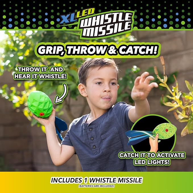 Stomp Rocket XL LED Whistle Missile - Whistling Foam Football with Tail - Fun Backyard Outdoor & Indoor Kids Toys Gifts for Boys & Girls - Sports Play Toys for Ages 3+