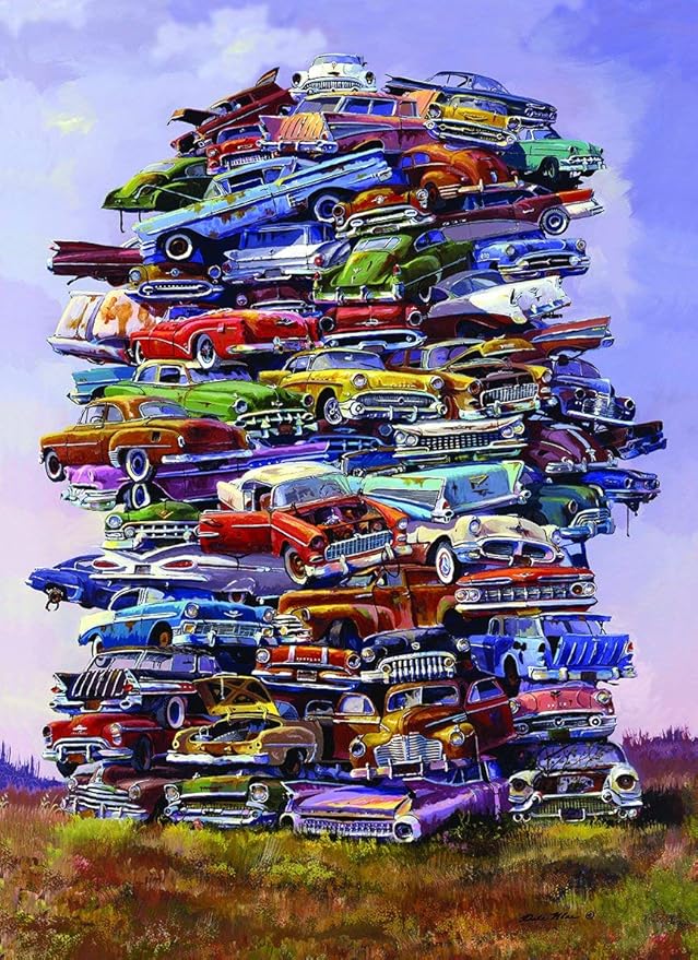 TDC Games Classic Car Puzzle Fabulous 50s Junkpile - 1000 Piece Vintage Jigsaw Puzzle for Adults