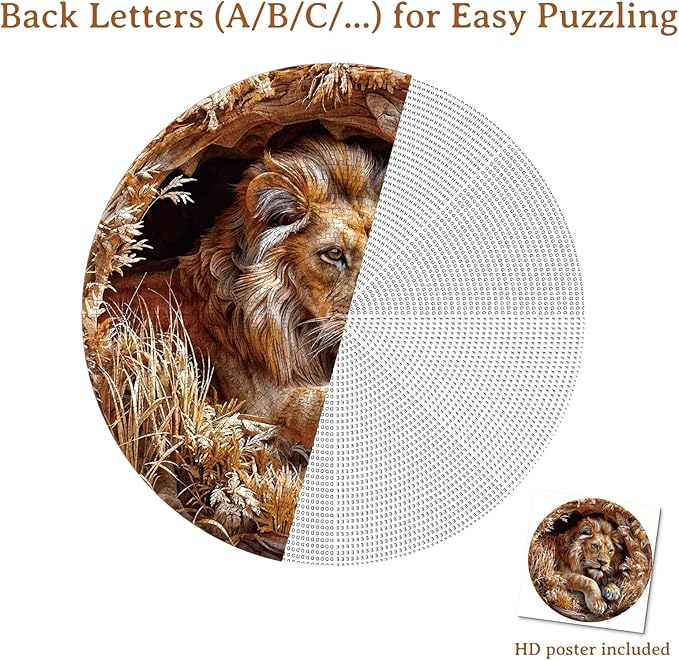 1000 Piece Puzzle for Adult, Lion Jigsaw Puzzle 1000 Pieces, Impossible Challenging Fun Puzzle for Adult, Round 26.6 x 26.6 Inch Unique Difficulty Puzzle for Birthday Gift