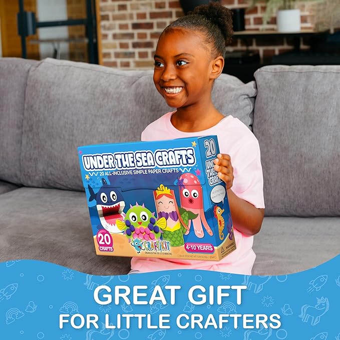 Craftikit® 20 Under The Sea Arts & Crafts Kits for Kids – Mermaid & Sea Animal Paper Crafts for Girls & Boys Ages 4-10 – Preschool Art Supplies & Toddler Craft Set