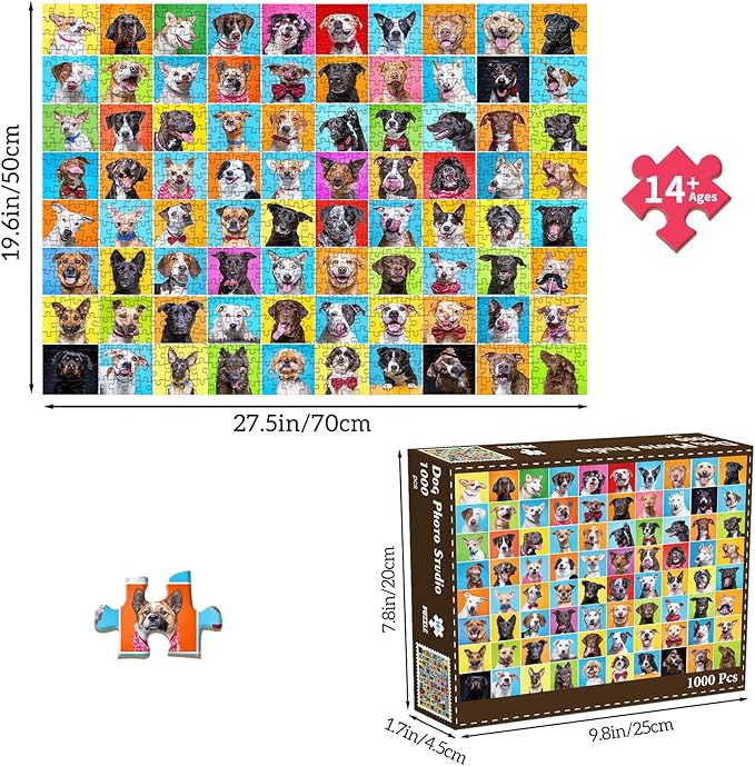 Puzzles for Adults 1000 Pieces, Jigsaw Puzzle for Adults, Fun Challenging Puzzle, Dog Photo Booth Puzzles Game, Interlock Perfectly No Dust, Gifts for Valentine's Day Easter