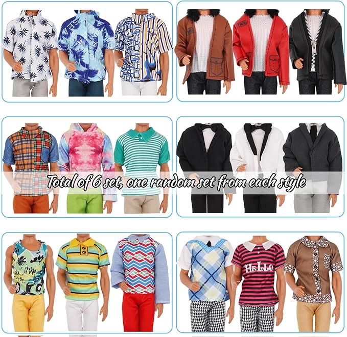 EuTengHao Doll Clothes for 12 Inch Boy Dolls with Jeans Leather Jackets Shorts Suits Sweatshirts T-Shirts Fashion Clothes for 12'' Boy Doll (6 Sets, Random Style)