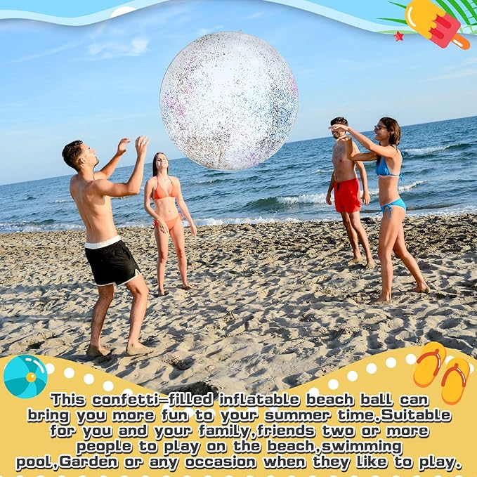 Tanlade 4 Pcs 42 Inch Jumbo Glitter Inflatable Beach Ball Large Giant Shiny Beach Pool Ball for Outdoor Activity Summer Birthday Water Game Toys Sports Themed Party Favors Decoration(Sequins)