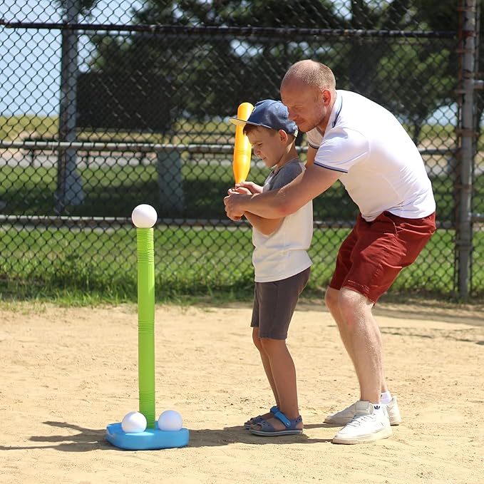 Liberry Tball Set for Toddlers with Adjustable Height Tee Ball Stand, Weighted Base and Kids Baseball Bat, Sports Game Toys Birthday Gift for Boys Girls Ages 3 4 5 (Green)