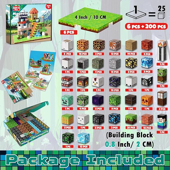 200PCS Magnetic Building Blocks with 6 Base Plate, Magnetic Blocks Cubes for Kids Ages 4-8, Stacking Magnet Blocks STEM Building Toys for Boys Girls Ages 3 4 5 6 7 8-12 Easter Birthday Gifts