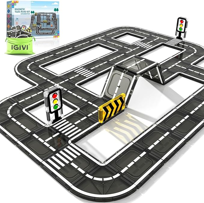 Magnetic Tiles Road Expansion Pack, STEM Magnet Building Blocks for Toddler Kids Toys, Montessori Educational Toys for 3+ Year Old Boys & Girls, Creative Toy Gifts for Kids