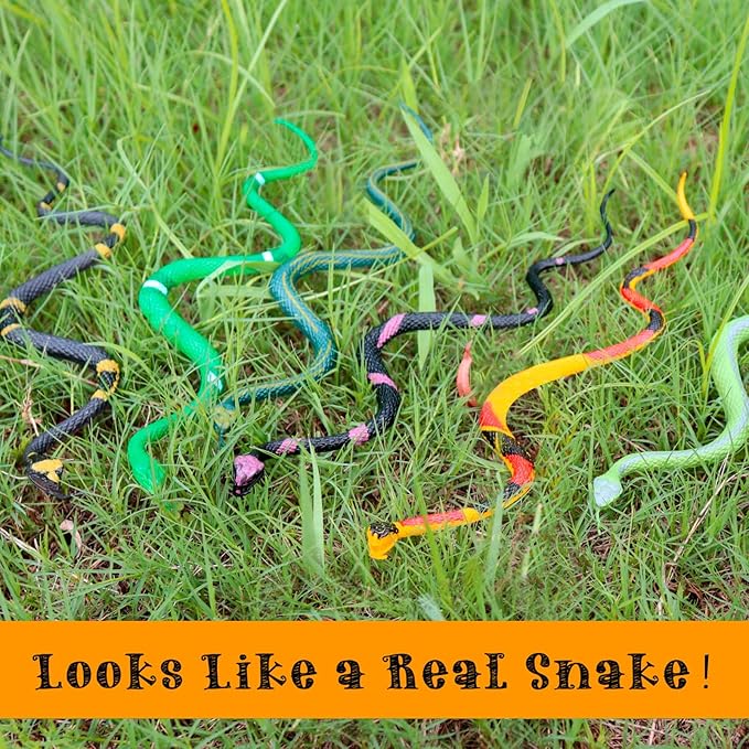 12 Pcs Colorful Realistic Snakes Rubber Mini Plastic Snakes Prank Snake for Party, Tricking People, Garden Props Decorations, 11in