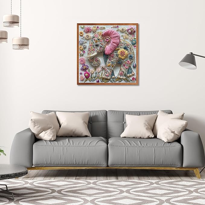 Elephant Jigsaw Puzzles for Adults 1000 Pieces - Beautiful Elephant Diamond Art Puzzle, Cute Animal Floral Crystal Jigsaw Puzzles with Letters on Back, Challenging Puzzle Games Gift for Teens Adults