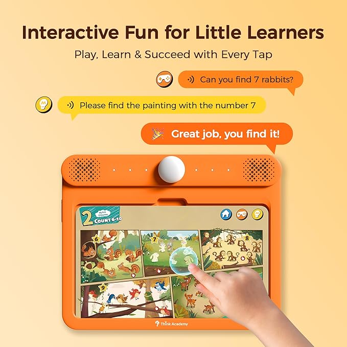 Think Academy Learning Pad for 3+, Age-Optimized Screen-Free Educational Learning Tablet, Learn to Read Phonics Flash Cards with Alphabet, Words, Numbers, Music, Preschool Learning Activities for Kids