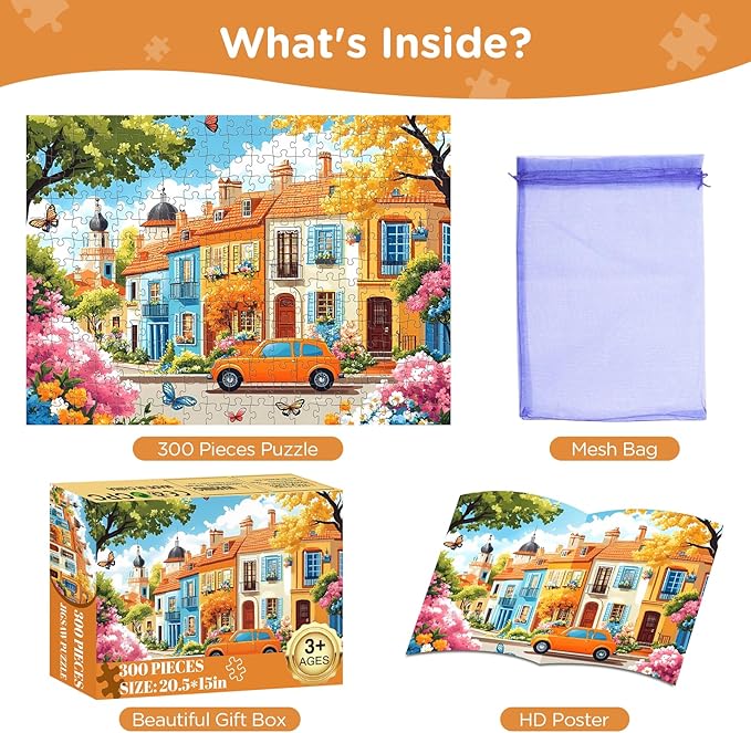 Jigsaw Puzzles 300 Pieces for Kids Adults Seniors, Car Butterfly Puzzles for Adult, Recycled Paper 300 Pieces Puzzle as Home Decor, Sturdy Puzzle Challenging Family Game Great Gift