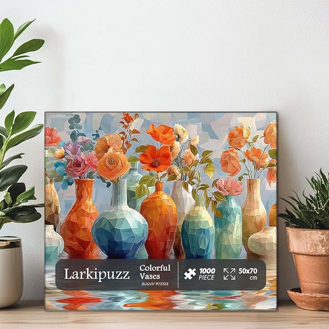 Colorful Wildflower Puzzle for Adults 1000 Pieces, Larkipuzz Difficult Flower Plant Jigsaw Puzzle Rainbow Art, Hard Challenging Gradient Floral Vase Art Theme as Home Decor
