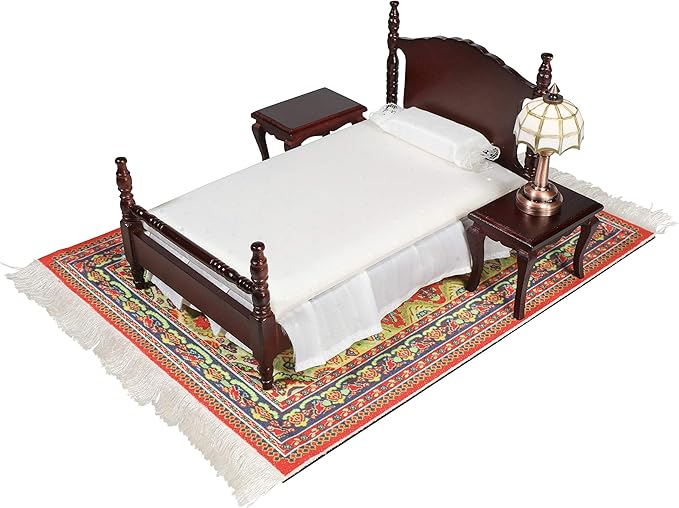 Set of 4 Dollhouse Area Rugs – Miniature Carpet Accessories for Doll Houses, 10 x 7 Inch Rectangular Floor Décor, Oriental Style
