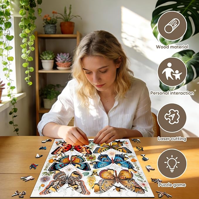 Bodhipnjoy Butterfly Puzzles for Adults, Spring Flower Butterfly Puzzles 5MM, 200Piece Unique Shaped Jigsaw Puzzles, Creative Gift Family Games 11.2 x 11.2 in