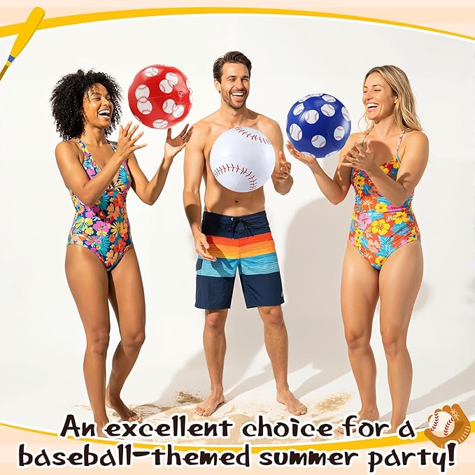 12 Pack Baseball Themed Beach Ball 7.87" Bulk for Summer Pool and Sports Beach Game Gifts and Birthday Party Supplies Decorations Favor