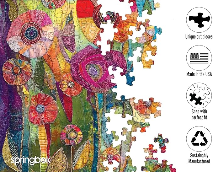 Springbok Patchwork Petals 500 Piece Jigsaw Puzzle for Adults - Quilted Flowers - Unique Cut Pieces - Made in USA