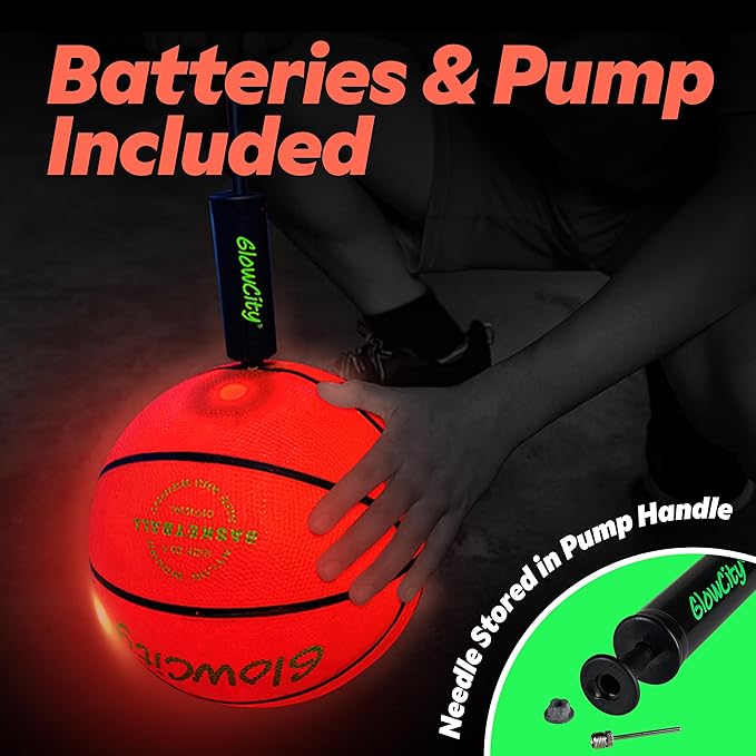 GlowCity Glow in The Dark Basketball - Size 5, 6, 7 Light Up Ball for Kids, Teens & Adults - Night Outdoor Games - Sports Birthday Gifts Ideas for Boys Ages 6 7 8 9 10 11 12 13 14 15
