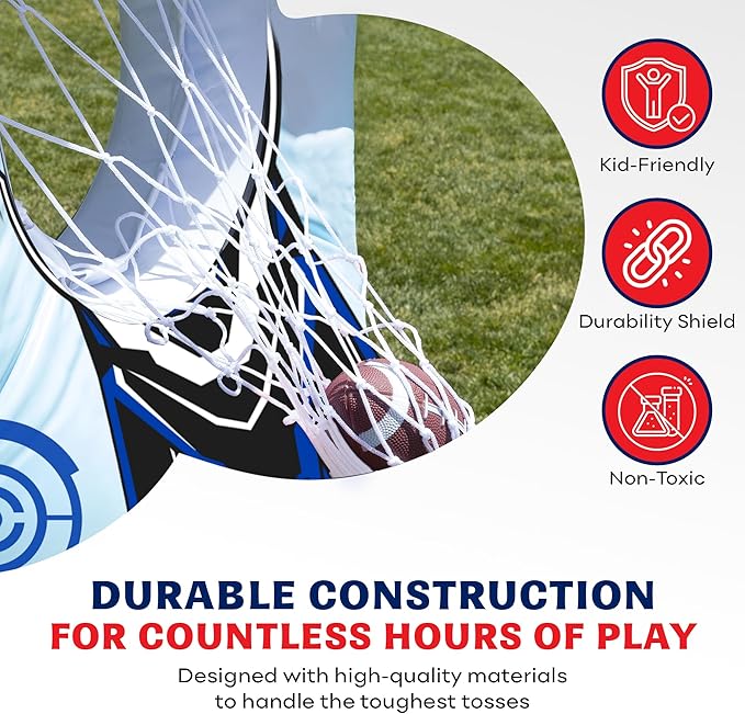 65” Inflatable Football Target Net Toss Game - Double-Sided Throwing Practice Football Stuff with Mini Balls - Backyard Tailgate Party Sports Toy for Kids & Adults