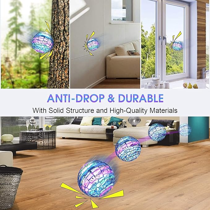 ATHLERIA Gold Magic Flying Orb Ball with Lights,Cool Stuff Gadgets Birthday Gifts Toys for Boy Girl Teens,Helicopter Mini Drone for Kids,Hover Boomerang Ball,Flying Spinner