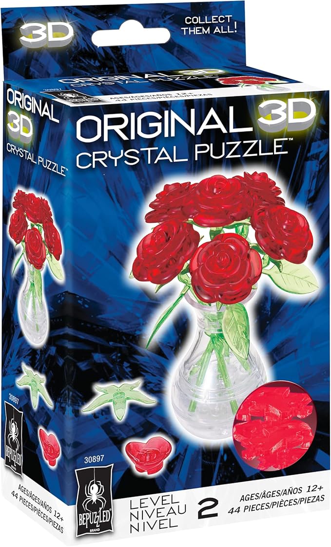 BePuzzled | Roses in Vase Original 3D Crystal Puzzle, Ages 12 and Up, Red