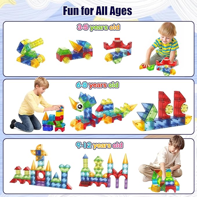 Magnetic Blocks,66 Piece Translucent Building Blocks for 3+ Boys Girls Birthday Gifts,Multi Shape Magnetic Cubes Preschool Classroom Educational Toys for 3-8 Year Old Kids STEM Activities